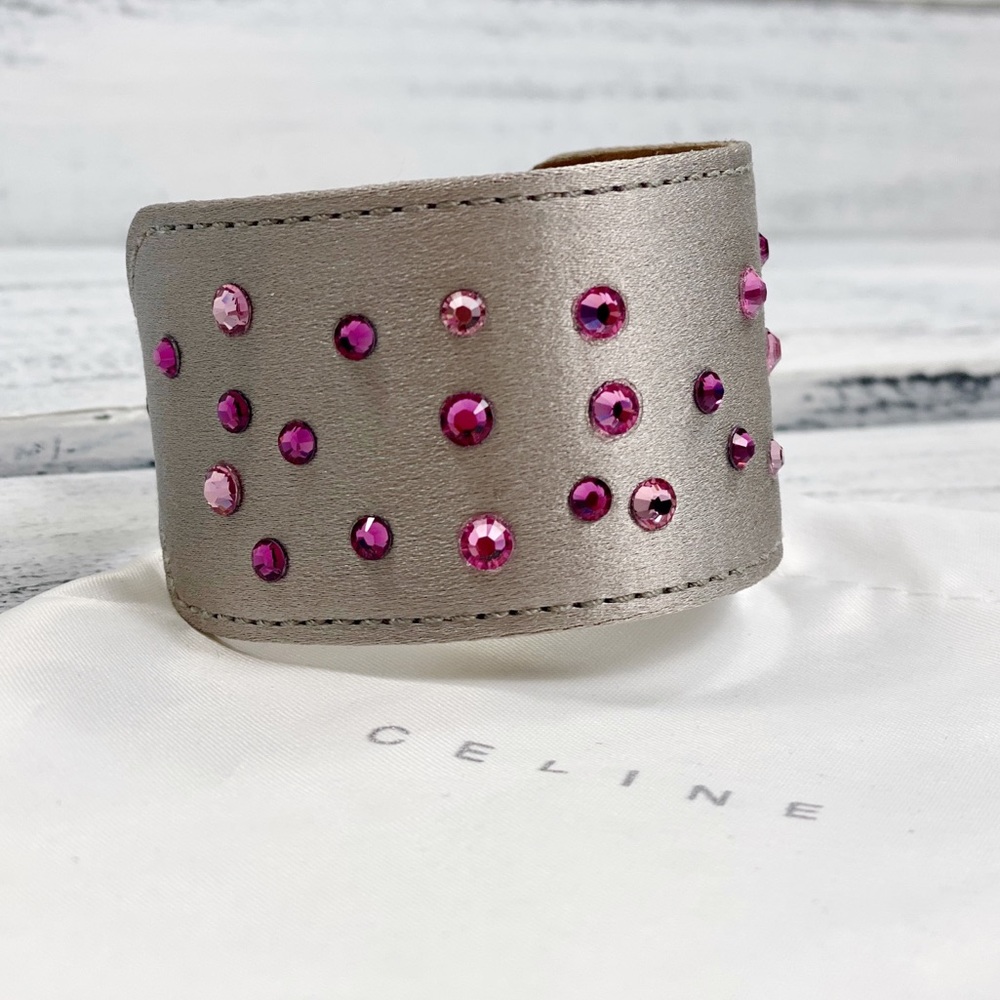 Céline Crystal Encrusted Leather Cuff Bracelet